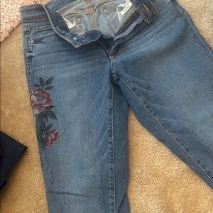 LOFT Blue Skinny Jeans with Floral detail